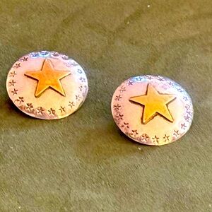 Vintage Sterling Silver and Brass Button Coin Post Earrings
